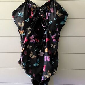 SHEIN Black Butterfly Print One Piece Swimsuit